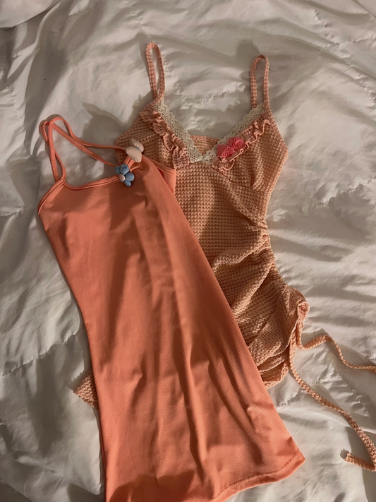 Pink Crochet Dress + Slip Dress